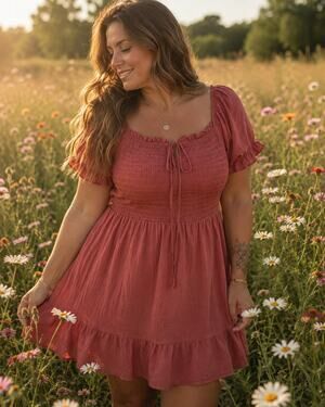 Rust Pink Smocked Mini Dress 1X As U Wish Boho Cottagecore